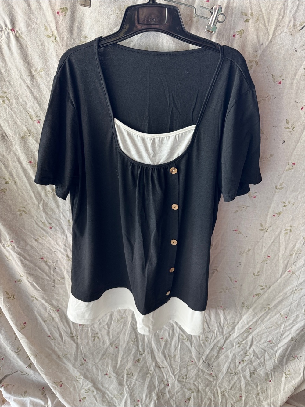 Women’s Black and White Button-Front Layered Top